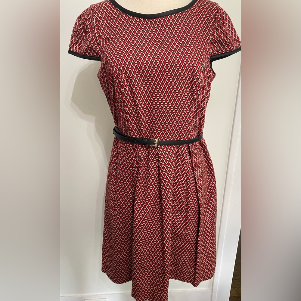 Isabel & Nina Printed A-Line Dress with Faux Leather Trim - Size 6
